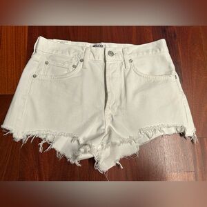 Agolde Off-White Frayed Hem Jean Shorts